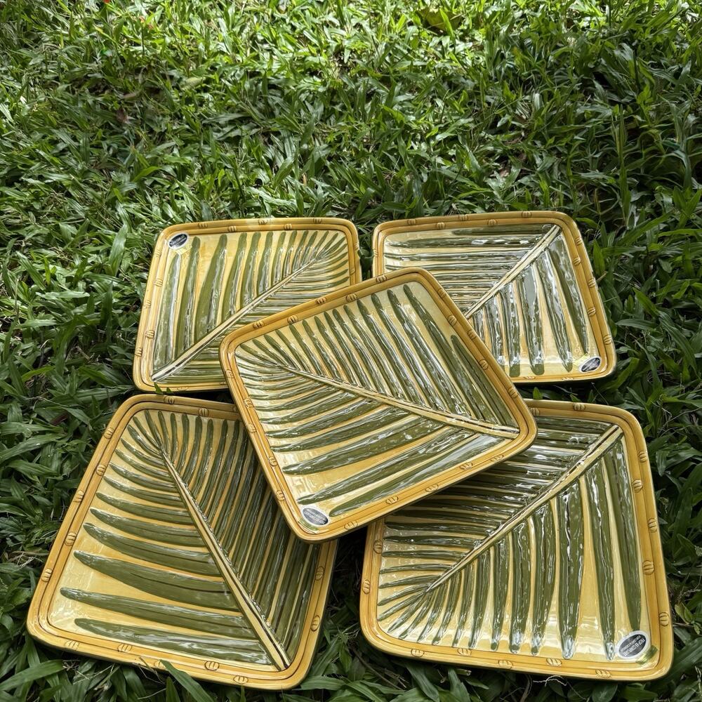 Island Plantations Areca Palm Dinner Plates 10.5" Set Of 5 Hand-Painted